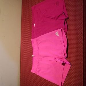 Two Adidas Climalite Sports Compression Shorts - XS Neon Pink, Small Magenta